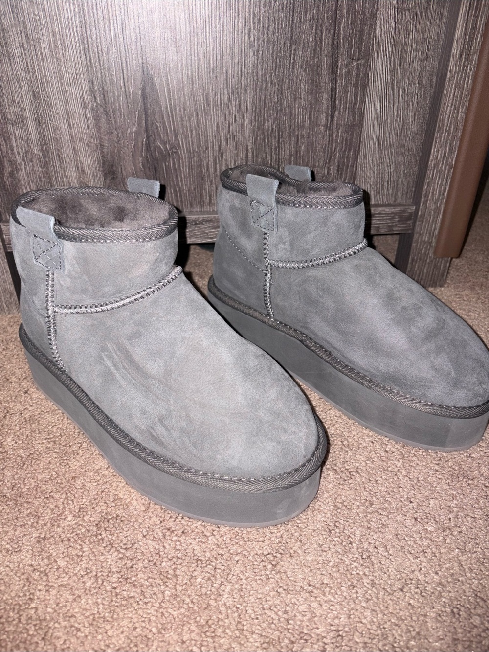 Emu Australia Gray Suede Platform Ankle Boots